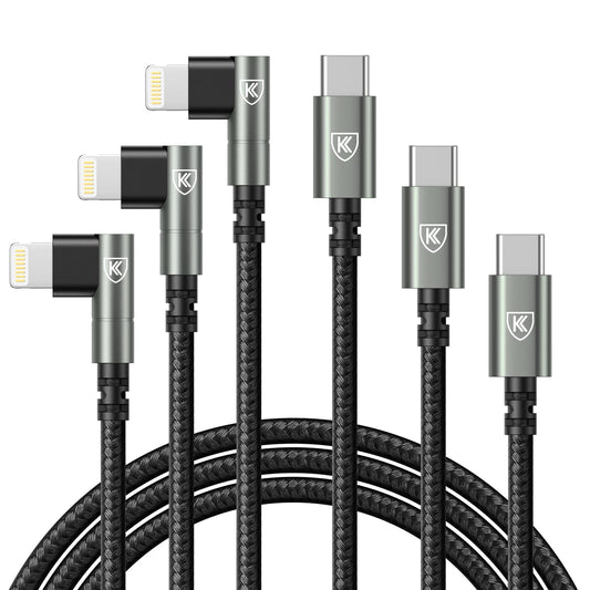 90 Degree iPhone Charger 6FT [Apple MFi Certified] 3Pack USB C to Lightning