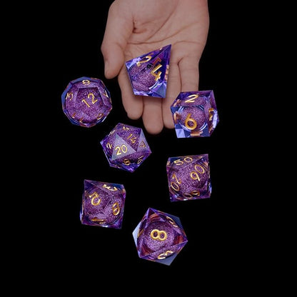ARUOHHA DND Liquid Core Dice, 7pcs Resin Sharp Edged Dice Set RPG Translucent Polyhedral D and D Dice, Role Playing Dice Set D20 D12 D10 D8 D6 D4 with Gift Box
