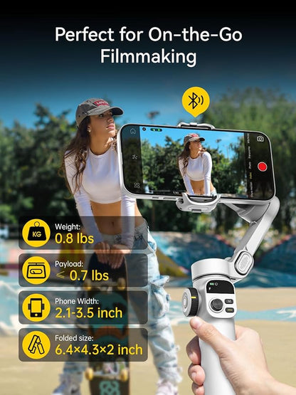 Gimbal Stabilizer for iPhone, Phone Gimbal with Face/Object Tracking for Vlog Recording, 3-Axis Phone Stabilizer with 7.8' Extension Rod and OLED Display for iPhone/Android-Smart X2 White