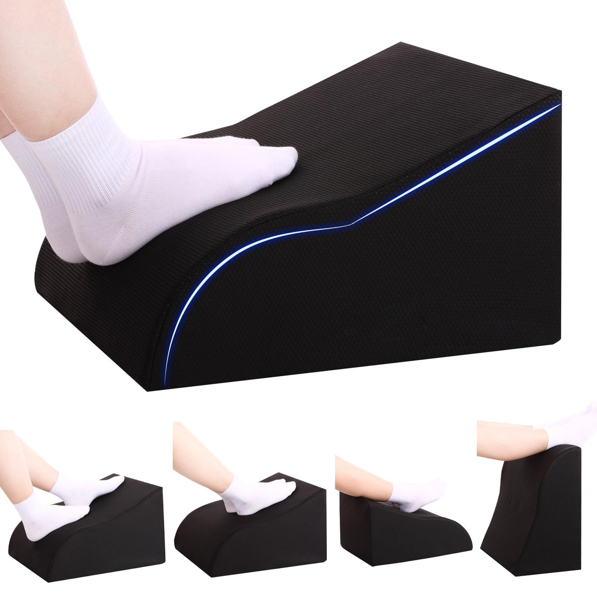Opuvidity Foot Rest for Under Desk at Work, Ergonomic Under Desk Footrest with Washable Cover for Office, Home & Gaming Leg Elevation Pillow Blue
