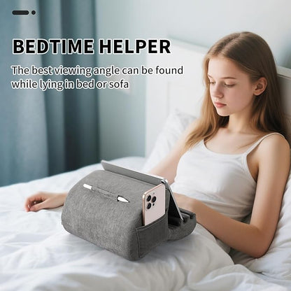 CreaDream Tablet Pillow Stand, Pillow Pad for IPad, Tablet Holder for Bed, Lap and Desk with 3 Viewing Angles, Tablet Accessory Compatible with 4-13 inch Kindle, Galaxy Tab, E-Reader (Gray)