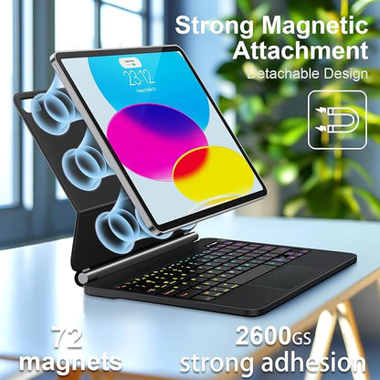 for iPad 11th (A16) & 10th Generation Case with Keyboard – Magic-Style Magnetic – Floating Cantilever Stand - Multi-Touch Trackpad Keyboard Case for iPad 11 inch 2025&10th Gen 10.9 inch (Cool Black)