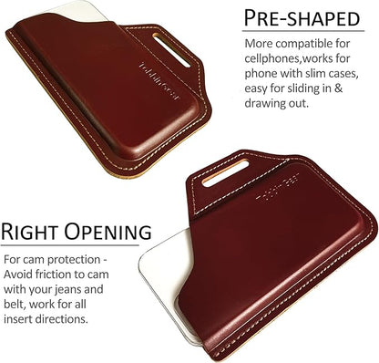 TobbinGear Leather Belt Phone Pouch, Left Handed Leather Cell Phone Holster, Universal Phone Case with Belt Loops, for Men and Women Coffee Medium