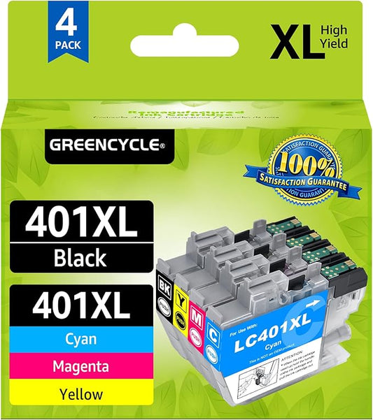 Compatible for LC401XL Ink Cartridges Combo Pack 4 PK, Printer Ink LC401 XL