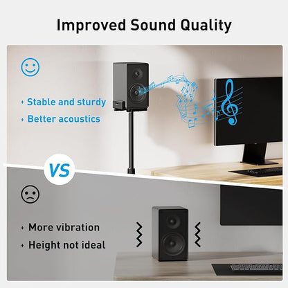 PERLESMITH Universal Speaker Stands for Surround Sound -Height Adjustable Extend 33.3”to 45.1”, Floor Speaker Stand for Satellite & Studio & Bookshelf Speakers up to 11LBS,1 Pair Black, PSSS2