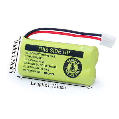 QBLPOWER BT18433/BT28433 2.4V 500mAh Ni-MH Battery Pack Rechargeable Compatible with BT184342 BT284342 BT-8300 BATT-6010 BT1011 BT1018 BT1022 BT1031 89-1326-00-00/89-1330-01-00/CPH-515D (Pack of 6)