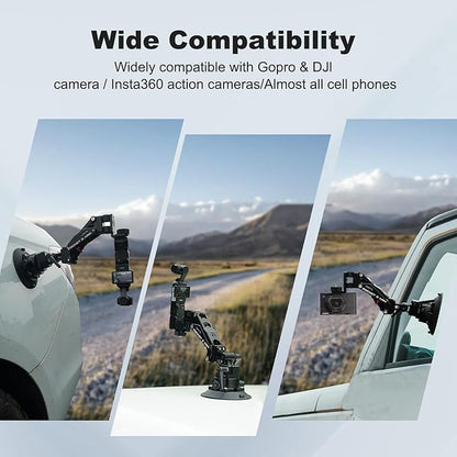 Came-TV Camera Suction Mount Suction, Multifunctional Shock Absorber Arm Video Stabilizer for Pocket 2, Pocket 3, OSMO, Cup Camera Mount, 1/4" Mounting Holes Car Mount & for 360 Action Camera