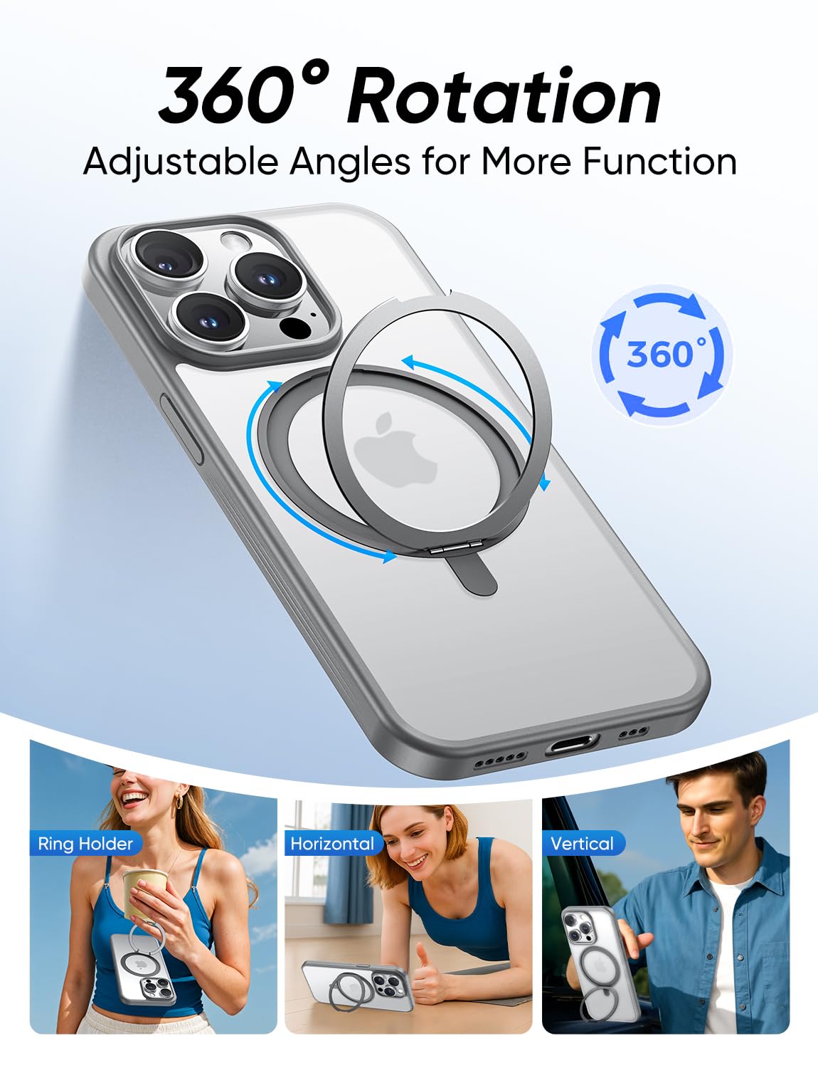 MAGIC JOHN 360° Rotatable Magnetic Invisible Stand for iPhone 14 Pro Max Case [Anti-Slip Grip] [Compatible with MagSafe] 16FT Shockproof for iPhone 14 Pro Max Case with Kickstand, Gray