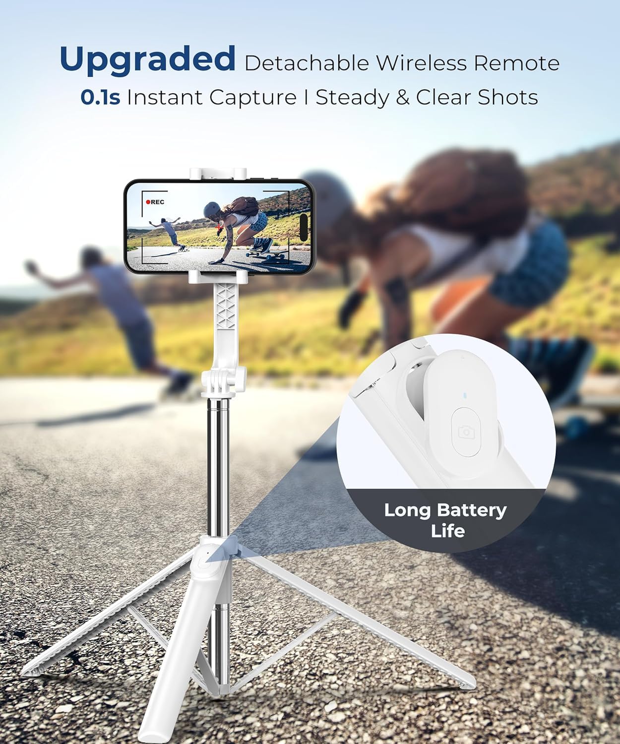 Fuloview 67‘’ Selfie Stick, Phone Tripod with Wireless Remote Control, Portable Selfie Stick Tripod for Photograph, Live Streaming, Video Recording, Compatible with All Cell Phones, White