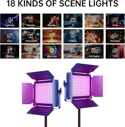 GVM RGB LED Video Light, Photography Lighting with APP Control, 1000D Video Lighting Kit for YouTube Studio, 3 Packs Led Panel Light, 3200K-5600K, 8 Kinds of The Scene Lights, CRI 97