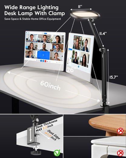 LitONES Dual-Side LED Desk Lamp with Clamp, Soft Light with Stepless Remote