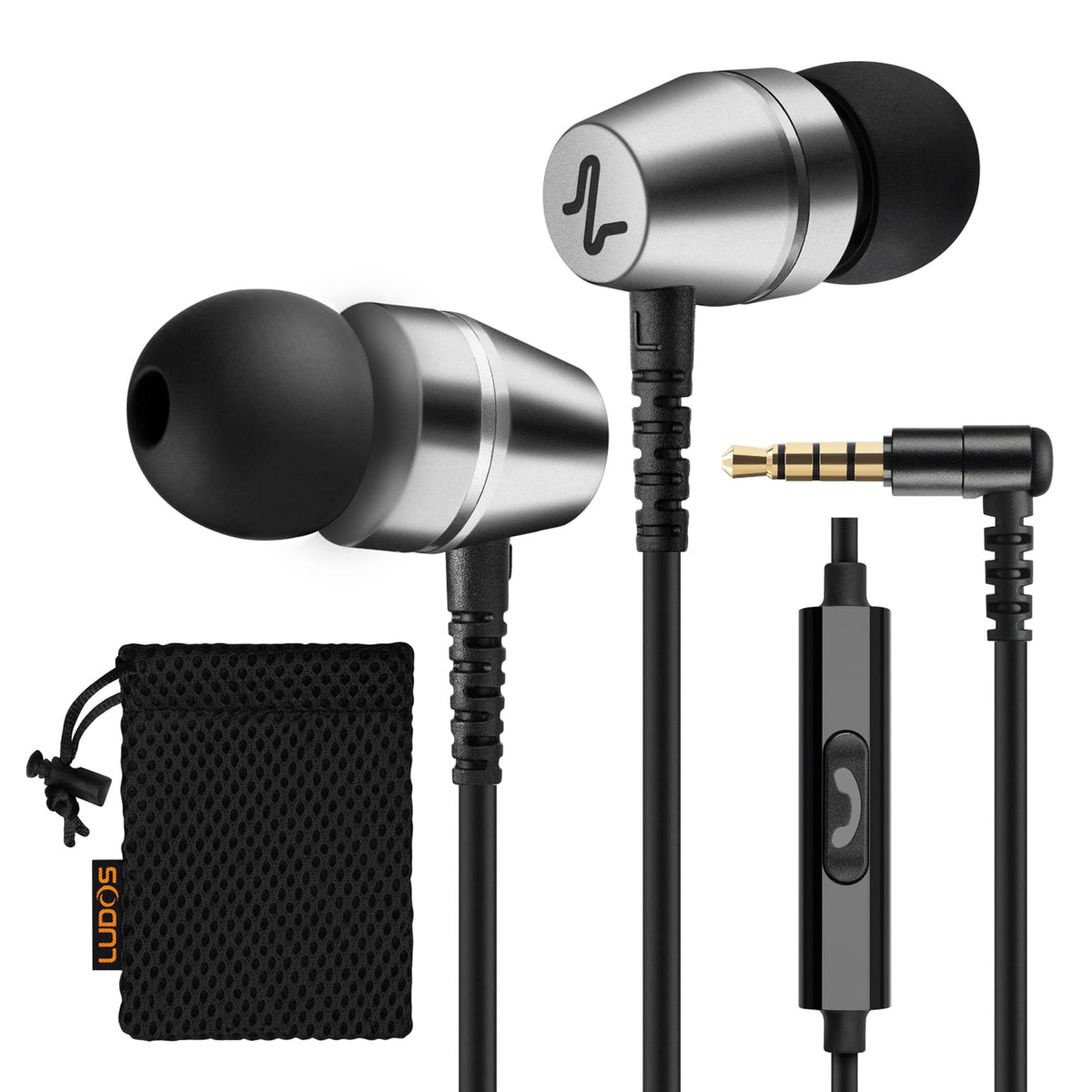 LUDOS OMNITONE Wired Earbuds in-Ear Headphones, 5 Year Warranty, Earphones with Microphone, 3.5 mm Jack Corded Ear Buds, Videoconference for iPhone, Samsung, Laptop, Kids, School Students - Red