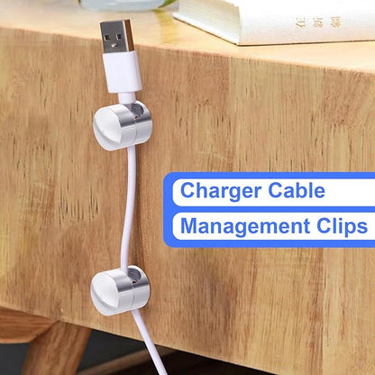 SmallCat 5 Sets Charger Holders for Cords, Silver Adjustable Cable Anchor Holders, Adhesive Metal Cord Clips, Cable Management Wire Organizers for Desk, Office, Nightstand