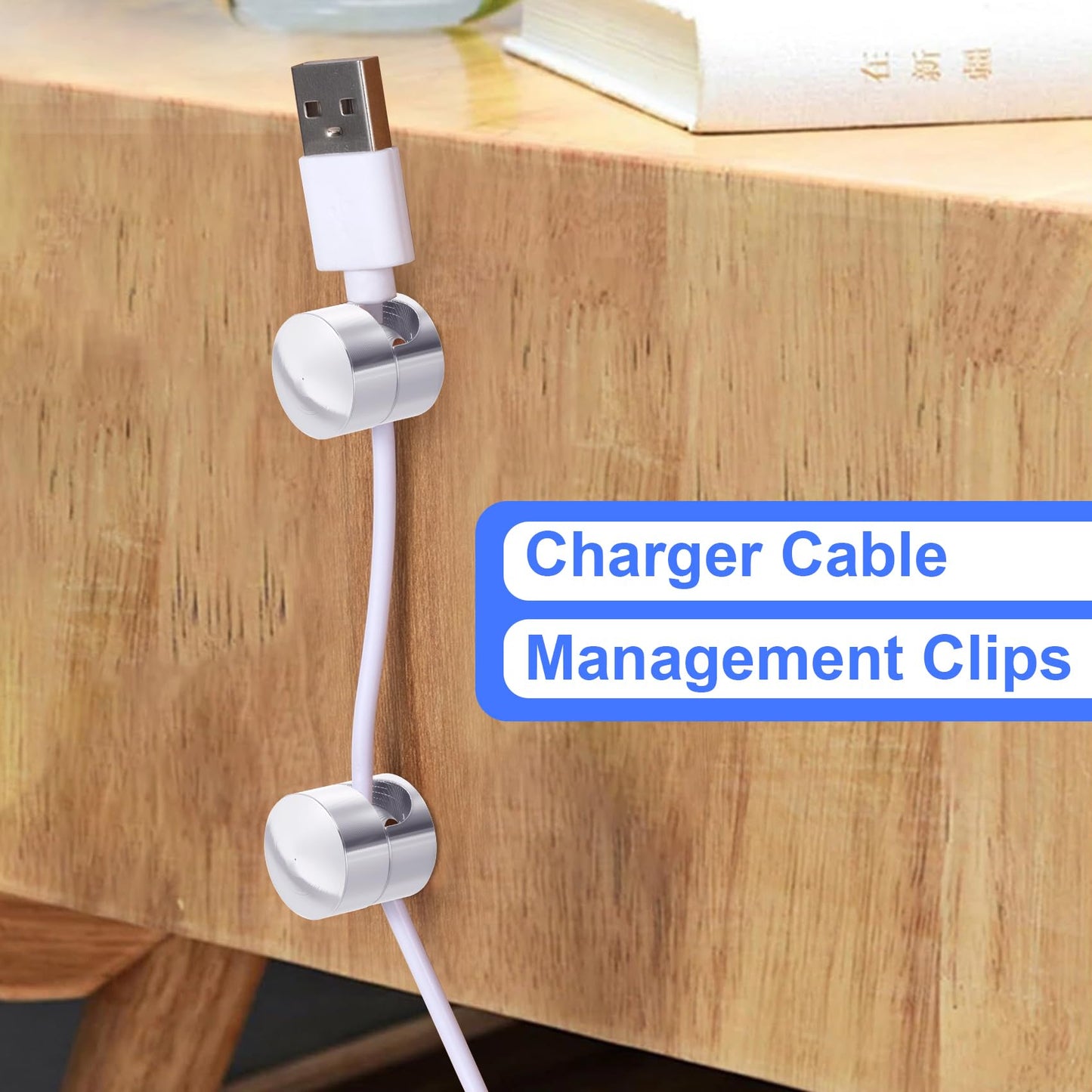SmallCat 5 Sets Charger Holders for Cords, Silver Adjustable Cable Anchor Holders, Adhesive Metal Cord Clips, Cable Management Wire Organizers for Desk, Office, Nightstand
