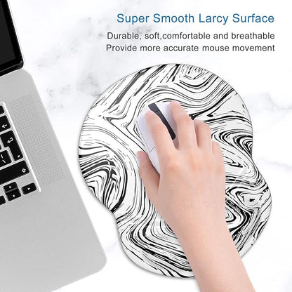 ITNRSIIET Ergonomic Mouse Pad with Gel Wrist Support Small Wrist Rest Smooth Surface Non-Slip PU Base Comfortable Office Supplies Pain Relief, 8.7 x 7.2 inches, Black and White Texture