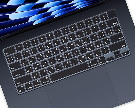 Russian Language Keyboard Cover Skin for 2026-2022 MacBook Air 15.3 inch A3448 A2941 A3114 A3241/MacBook Air 13.6 inch A3449 A3113 A2681 A3240 with M5 M4 M3 M2,MacBook Air Keyboard Protector-Black