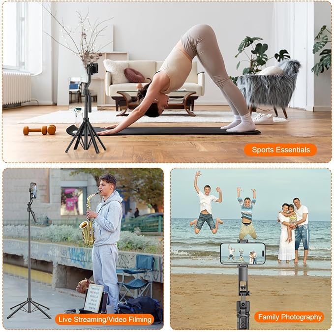 AI Face Tracking Tripod with Remote 360° Auto Rotation Selfie Stick Tripod for iPhone Extendable to 65" 1/4" Screw Phone Mount for iPhone Android TikTok Streaming Travel