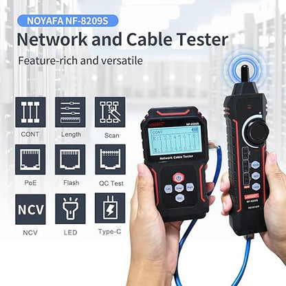 NOYAFA NF-8209S Network Cable Tester, Ethernet Cable Tester with PoE,NCV,Cable Length Test,Port Flashing,Multi-Function Trouble-Free Line Scan Mode,CAT5,CAT6 Line Tracer,LAN Network Cable Tracer Kit