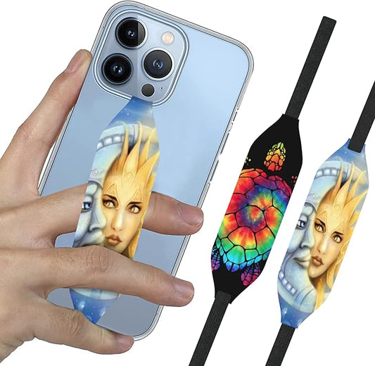 Switchbands Phone Grip Strap - Pack of 2 Reversible Finger Holder for Phone, Customizable Anti-Slip Design, Wireless Charging Compatible Detachable Holder for iPhone - Moon Sun & Psychedelic Turtle