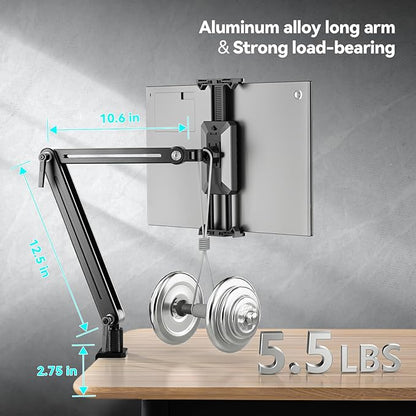 Portable Monitor Stand Desk Mount - Strong Bearing Weight Over 5.5lbs, Large Clamp Support up to 18.5 inch 360° Rotating Base Swivel Tall Desk Arm Holder for iPad Air/Pro/Mini