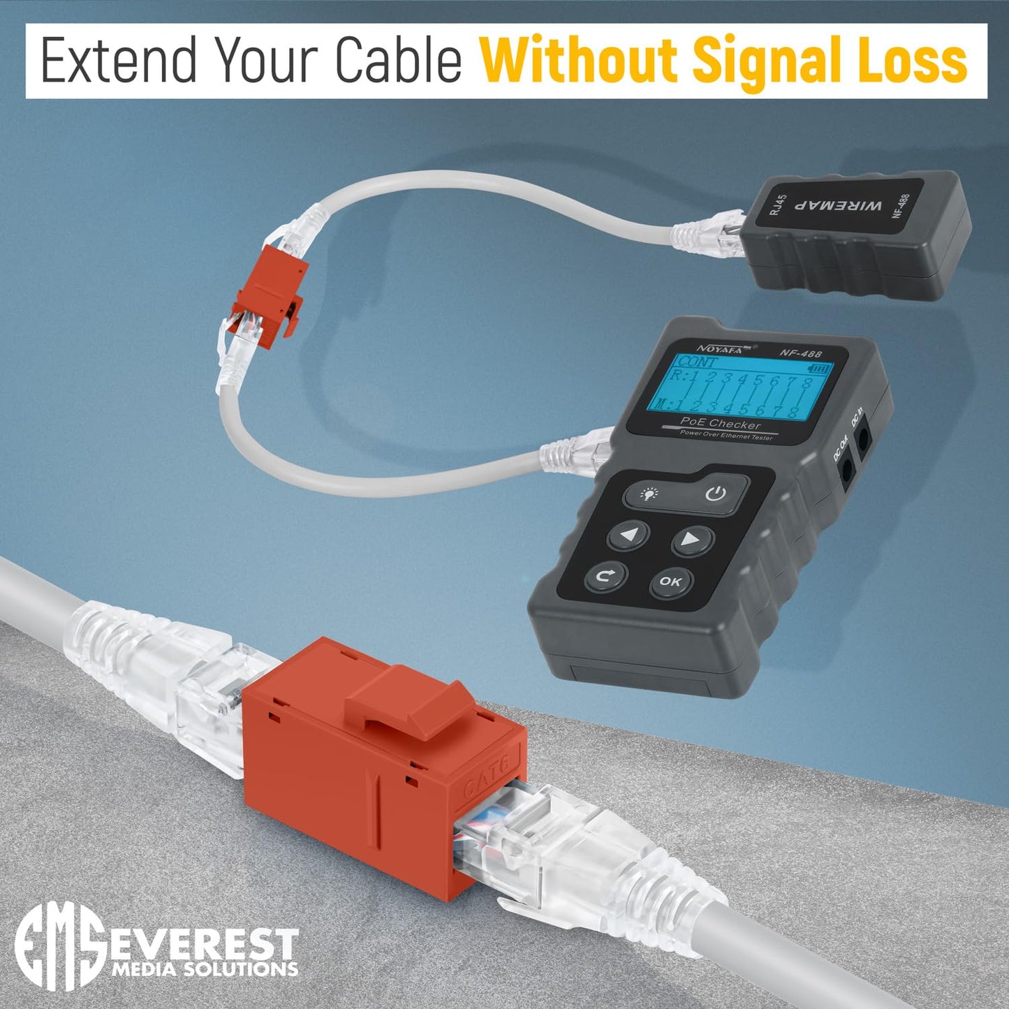 Everest Cat6 RJ45 Keystone Coupler (24-Pack) in Orange - RJ45 Coupler - Cat 6 Couplers - Female to Female Cat6 Keystone Jacks - Ethernet Couplers - Ethernet Cable Extender
