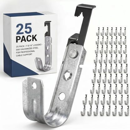 Zonon 25 Pcs J Hooks for Hanging Metal J Hook Hangers Cable Support with Bat Wing Heavy Duty G60 Galvanized Steel Cable Hooks for Attaching Ceiling Wire Threaded Rod (1-5/16 Inch)