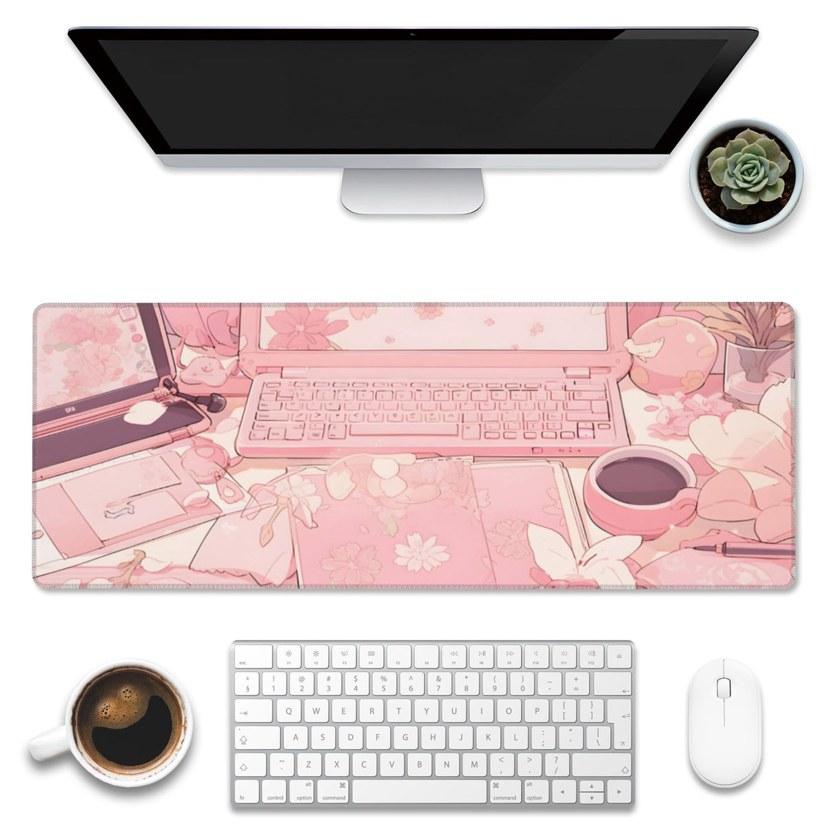 Eflxamz Large Gaming Mouse Pad for Desk,Cute Forest Mushroom Desk Mat,Starry Night Mushroom Desk Pad,Extended Big Computer Keyboard Mouse Pad with Non-Slip Base and Stitched Edge,35.4"x15.7"