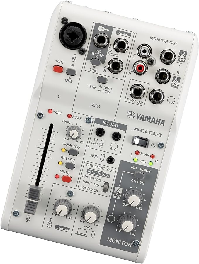 Yamaha AG03MK2 White 6-Channel Live Streaming Loopback Mixer/USB Interface with Steinberg Software Suite