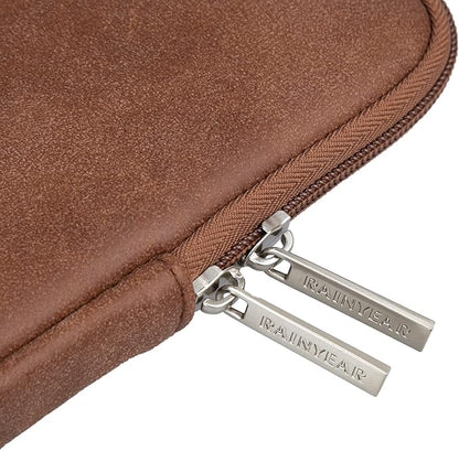 RAINYEAR 11 Inch Laptop Sleeve PU Suede Leather Case Protective Padded Cover Water Resistant Carrying Bag Compatible with 11.6 MacBook Air Surface Pro for 11" Notebook Tablet Chromebook(Brown)