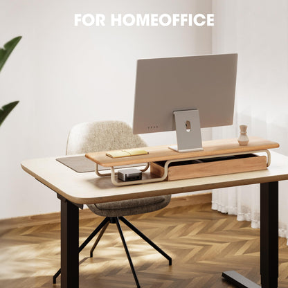 Fenge Solid Wood Monitor Stand with Large Drawer, Oak