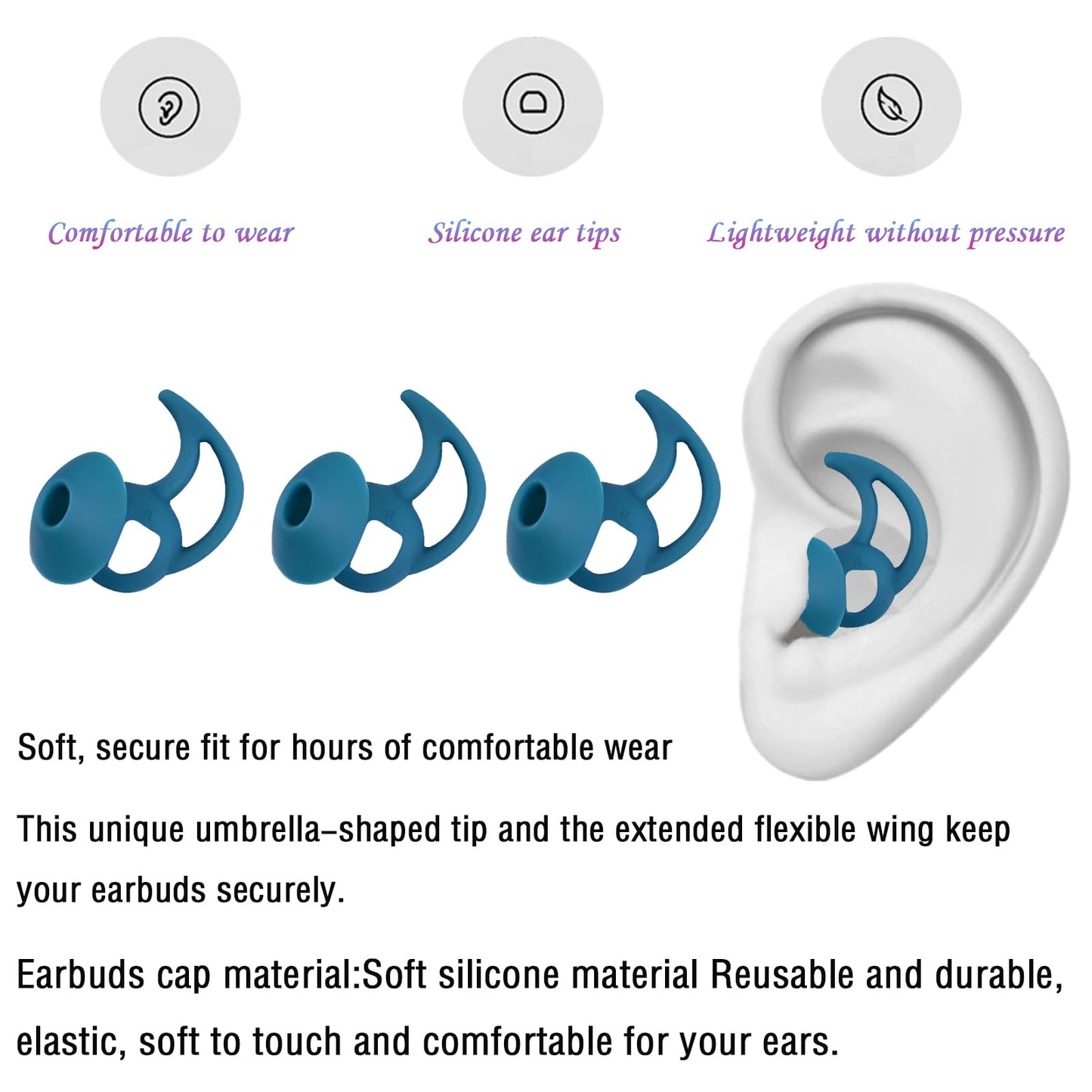 WKYMY Earbud Replacement Tips Earbud Covers Silicone Tips Compatible with Bose Quietcomfort and Sport Headphone Eartips Ear Bud Tips Large 3 Pairs