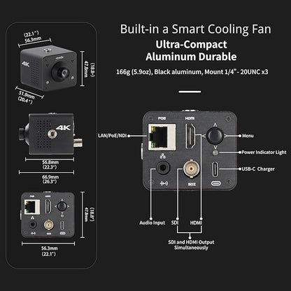 4K Native NDI HX3 POV Webcam Camera PoE, ZowieCAM, Simultaneously HDMI & SDI Output, RTSP/RTMP(s)/SRT, Standalone Live Streaming to YouTube/Twitch for Webcast, Meeting, Teaching & Gaming (M12)