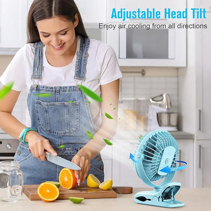 BESKAR Portable Clip on Fan Rechargeable, 4 Speeds Small Battery Operated Fans, USB Desk Fan with Strong Airflow, Sturdy Clamp Fans for Golf Cart Office Outdoor Travel Camping