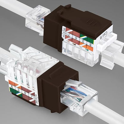 Everest 45° Angled RJ45 Cat6 Keystone Jacks 10-Pack in Brown - Slim Profile Female RJ45 Connectors - Cat 6 Keystone Jack - Compatible with 45° Angled Speed Termination Tool - 45Term (B0BL3GS7ZY)