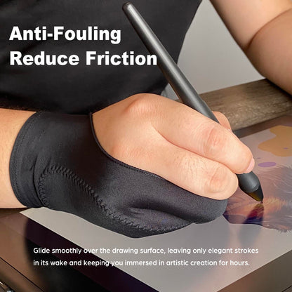 TIMEBETTER Drawing Glove, Artist Glove for Drawing Tablet, iPad, Digital Art Creation - Palm Rejection, Exposed Fingertip, Suitable for Left and Right Hand - L, Pack of 2