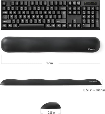 UnivoColors Design-Wave Set of Wrist Rest,Artificial Sheepskin+Memory Foam+Ergonomic+Anti-Slip Gel, Resilience Support During Work and Gaming,Keyboard Accessory,Black