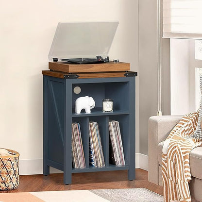Record Player Stand with Vinyl Record Storage Holds up to 160 Albums,Large Wood Record Player Table Dispaly Shelf，Blue Turntable Stand Cabinet for Living Room,Bedroom,Office 9