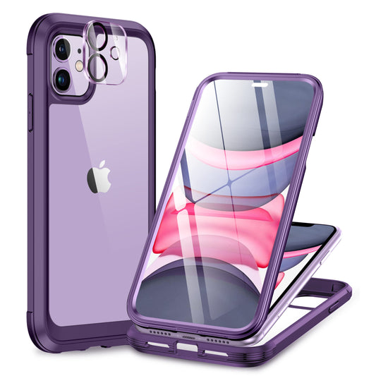 Miracase for iPhone 13 Case 6.1'',Full-Body Magnetic Clear Bumper Case with Built-in 9H Tempered Glass Screen Protector,Military Drop Protection Outdoor Phone Case — iPhone 11