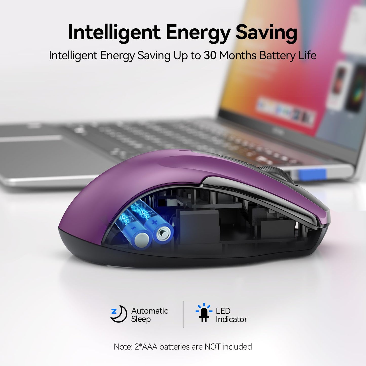 TECKNET Wireless Mouse, BT 5.0/2.4G, Silent 4800 DPI 6 Buttons, Purple