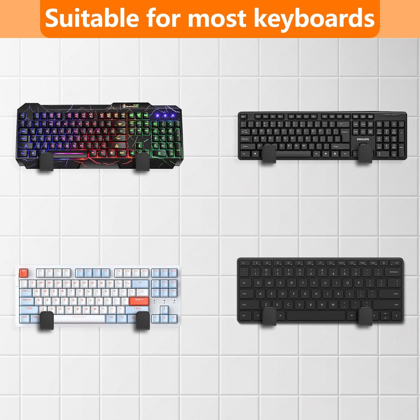 Appacare 2-in-1 Keyboard Wall Mount - Metal Hanger with Adhesive & Screws, Fits Mechanical Keyboards Up to 3cm Thick