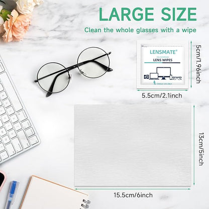 Lensmate 120 Count Lens Wipes for Eyeglasses, Pre-Moistened & Individually Wrapped Eyeglass Wipes, Lens Cleaning Wipes for Eyeglasses, Sunglasses, Goggles and Camera Lens