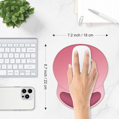 ITNRSIIET Ergonomic Mouse Pad with Comfort Gel Wrist Rest, Non-Slip PU Base, Smooth Textured Surface, Reduces Hand Fatigue & Wrist Pain, 8.7 x 7.2 Inch for Office Gaming Home, Pink Ombre