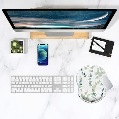 ITNRSIIET Ergonomic Mouse Pad with Gel Wrist Support Small Wrist Rest Smooth Surface Non-Slip PU Base Comfortable Office Supplies Pain Relief, 8.7 x 7.2 inches, Eucalyptus Branches