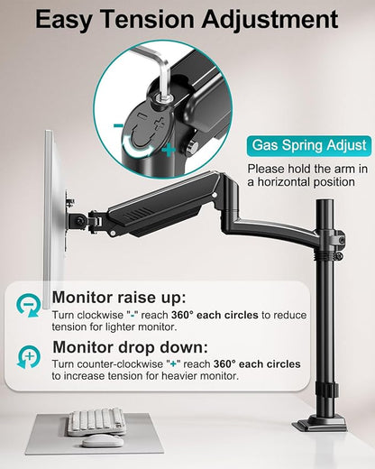 Dual Monitor Stand for Desk, Taller Monitor Arms for 2 Screens up to 32 inch, Ergonomic Adjustable Gas Spring Double Computer Monitor Mount, Holds 4.4-22lbs, VESA 75/100mm, Black, Freelift