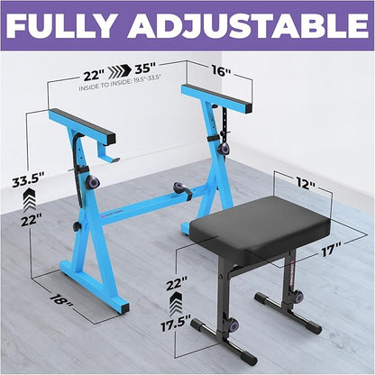 Liquid Stands Portable Heavy Duty Digital Piano Stand & Bench Set - Adjustable Keyboard Music Stand & Seat for 54-88 Key Electric Pianos (Light Blue)