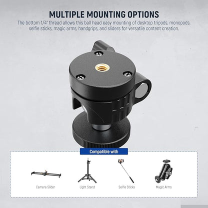 NEEWER Basic Mini Ball Head, Portable Tripod Head Camera Mount Adapter with 1/4" Screw for Compact DSLR Action Cam Phone LED Ring Light Monopod Slider, 4.4lb Max Load, 360° Swivel & 90° Tilt, GM01