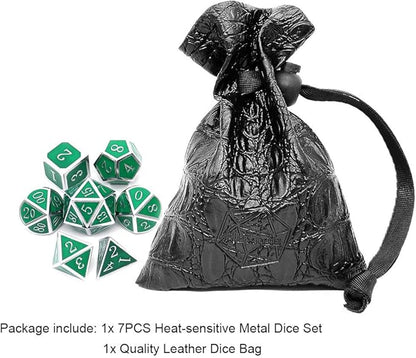 Haxtec Color Shifting Metal DND Dice Set Temperature Sensitive Polyhedral D&D Dices Compatible with Dungeons and Dragons RPG-Silver Black Green Shift