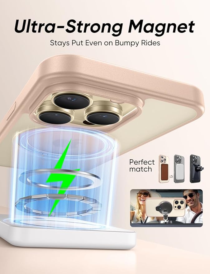 MAGIC JOHN 360° Rotatable Magnetic Invisible Stand for iPhone 14 Pro Case [Anti-Slip Grip] [Compatible with MagSafe] 16FT Shockproof for iPhone 14 Pro Case with Kickstand, Rose Gold