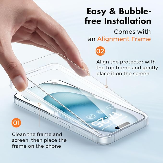 UNBREAKcable 2-Pack Screen Protector for iPhone 16 Plus, Double Shatterproof Tempered Glass [Easy Installation Frame] [9H Hardness] [99.99% HD Clear] [Case Friendly] for iPhone 6.7 inch