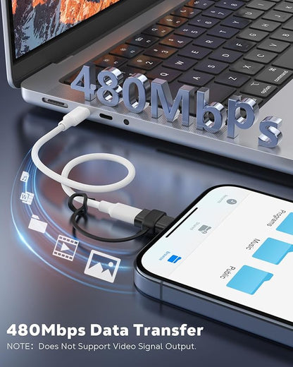 MoKo USB C to Lightning Adapter, Not for Audio/OTG, Lightning Male to USB C Female Adapter for iPhone 14/13/12/11/X Series, iPad/AirPods, Support Charging & Data Sync, with Anti-Lost Loop, Black